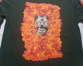 Long Sleeve T-Shirt - Gratefully Deceased (on Forest Green) - SIZE XL