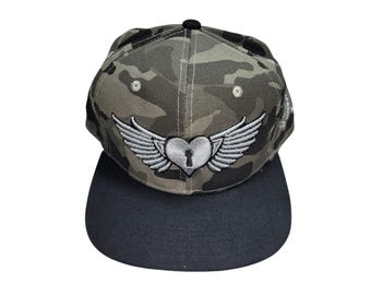 Snapback Flat-Brim Hat - Heart Wings - One Of A Kind
