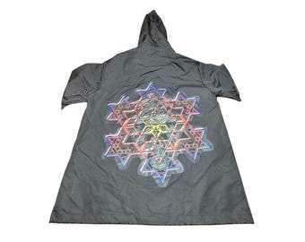 Water-Resistant Hooded Windbreaker - Merkaba Fractal - Size XXL (Men)