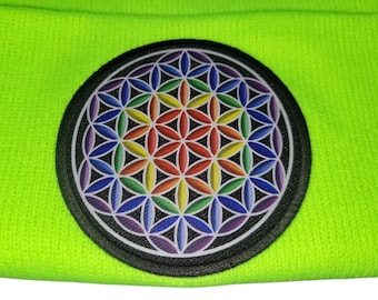 Sock Hat - Flower Of Life (on Safety Green)