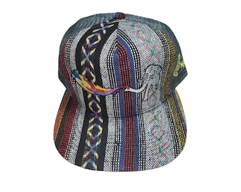 Snapback Flat-Brim Hat - Elephant Rainbows - One Of A Kind