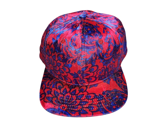 Featured listing image: Strapback Flat-Brim Hat - Raspberry Paisley Velvet - Limited Edition
