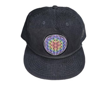 Snapback Flat-Brim Hat - Flower Of Life