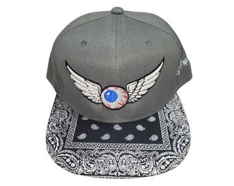 Snapback Flat-Brim Hat - Flying Eyeball- One Of A Kind