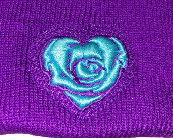 Sock Hat - Heart Rose (on Purple)