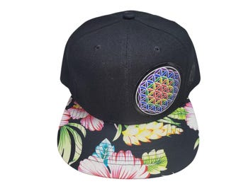 Snapback Flat-Brim Hat - Flower Of Life