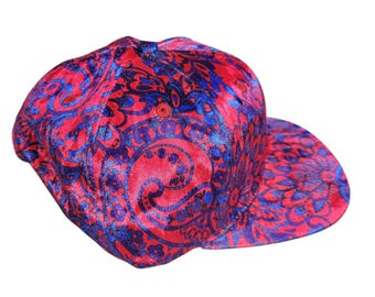Strapback Flat-brim Hat - Raspberry Paisley Velvet - Limited
