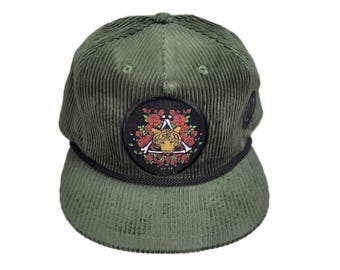Snapback Flat-Brim Hat - Tiger Rose