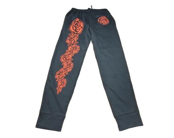 Fleece Joggers - Big Roses (on Black)