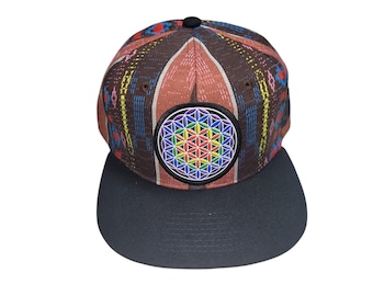 Snapback Flat-Brim Hat - Flower Of Life