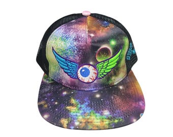 Snapback Flat-Brim Hat - Flying Eyeball- One Of A Kind