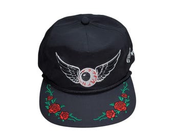 Snapback Flat-Brim Hat - Flying Eyeball- One Of A Kind