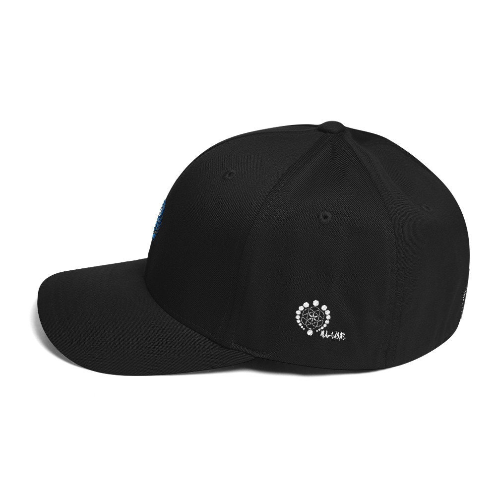 Flex-Fit Bent-Brim Hat - Rose Eye (Blue on Black)