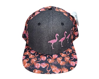 Snapback Flat-Brim Hat - Flamingos - One Of A Kind