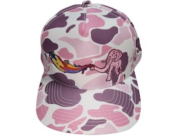 Snapback Bent-Brim Hat - Elephant Rainbows - One Of A Kind