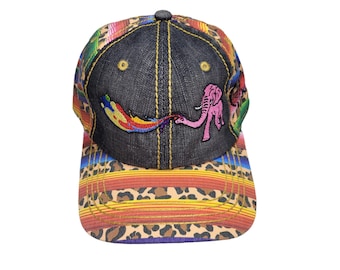 Strap-back Bent-Brim Hat - Elephant Rainbows - One Of A Kind