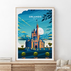 Orlando Florida print, Magic Kingdom poster, Disney fan art, Birthday present, Wedding gift