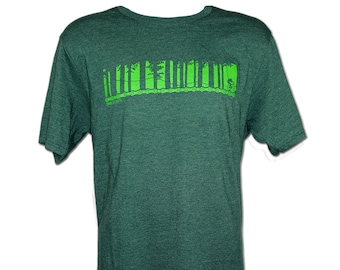 Biking Through the Trees - Mountain Biking - T-Shirt - Forest Green Heather