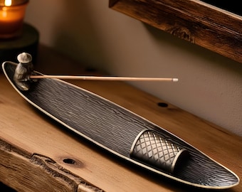 Handgemaakte bootwierookhouder: vissersasvanger, zen-decor