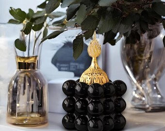 Handmade Ceramic Incense Burner: Islamic Decor with Gold Lid