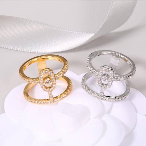 Bague trombone en plaqué or bijoux unisexe en perles France