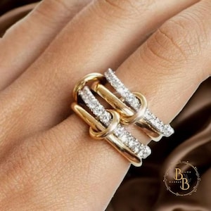 Spinelli Dupe Interlocking Ring – Adjustable Mixed Stacking Bands | Kilcollin-Inspired Chunky Sparkle Rings for Women