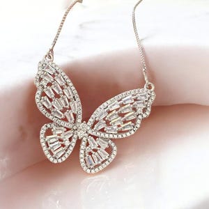 925 Silver Iced Out Butterfly Ring & Pendant Set: CZ Baguette Stone Necklace