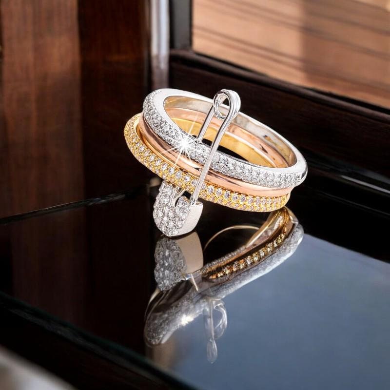 18K Gold Plated Safety Pin Ring: Punk Style Stainless Steel Jewelry