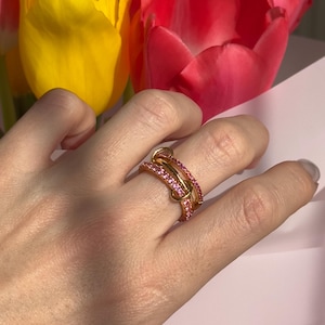 Sparkle Interlocking Band Ring: Adjustable Cubic Zirconia Statement