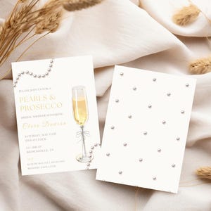 Pearls and Prosecco Bridal Shower Invitation, Pearl String Prosecco Bridal Shower Invite, Champagne Editable Bridal Shower Template