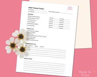 EHCP Tribunal Tracker Printable Sen Legal Support Organiser | UK Education Law SENDIST Preparation Parent Sen Advocate Tool Instant Download