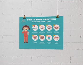 Printable How to Brush Your Teeth Poster | SEN-Friendly Visual Steps | Life Skills Routine Chart | Instant Download | Executive Functioning