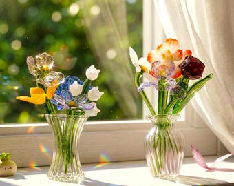 Mother's Day Gift Glass Birth Flower Personalized Gift for Mom Handmade Glass Flower Bouquet Unique Mom Gift Birthday Gift from Daughter
