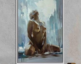Naked Woman Painting, Sensual Art, Cotton Canvas Print