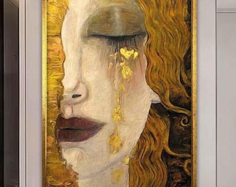 Impresión en lienzo "Lágrimas de oro" de Gustav Klimt - Retrato de mujer moderna