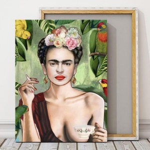 Frida Khalo Tea Cup,Frida Khalo Canvas,Frida Khalo Wall Art,Frida Khalo Poster,Frida Khalo Painting, Frida Khalo Print, Frida Decor,Unframed