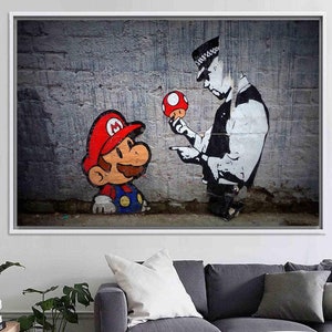 Super Mario Graffiti Art, Super Mario Banksy Wall Decor, Banksy Art, Street Wall Decor, Painting Wall Decor, Super Mario Art, Banksy Art,