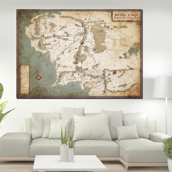 Middle Earth Map Canvas, Vintage Fantasy World Art