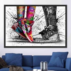 Shoes Graffiti Canvas Art, Love in Jordan Shoes, Love Graffiti art, Colorful Canvas art, pop art sneakers canvas print, Jordan Love Couple
