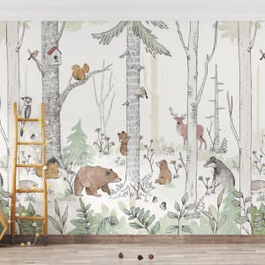 Wild Life Wanddekor, Babyzimmer Wandkunst, Dschungel Tapete, Tier Karte Tapete, Abziehen & Aufkleben Tapete, Waldkunst, Tiere Dekor Karte, Geschenke