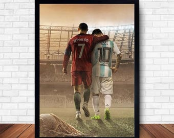 Lionel Messi Cristiano Ronaldo Canvas Print, Sport Art Poster