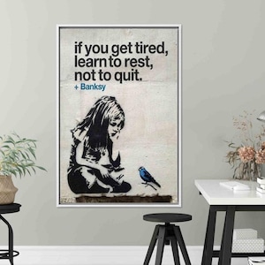 Banksy Girl Graffiti Canvas Print, Inspirational Quote, Street Art