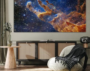 James Webb Telescope Canvas Print, Pillars of Creation, Nebula Wall Art, Spaces Canvas