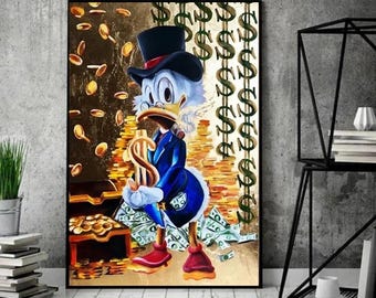 Banksy Duck Money Canvas Art, Modern Office Decor