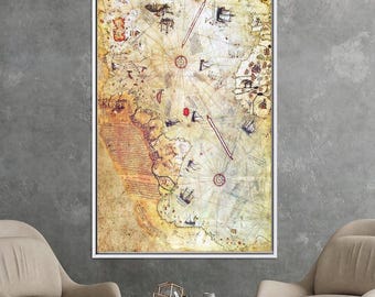 Piri Reis Map, Antique World Map, Cotton Canvas Art