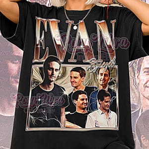 May include: Black unisex t-shirt featuring a graphic of the name "EVAN" in a stylized font, with a photo collage of men. The shirt has a crew neck and short sleeves. The words "Unisex Shirt" are printed at the bottom.