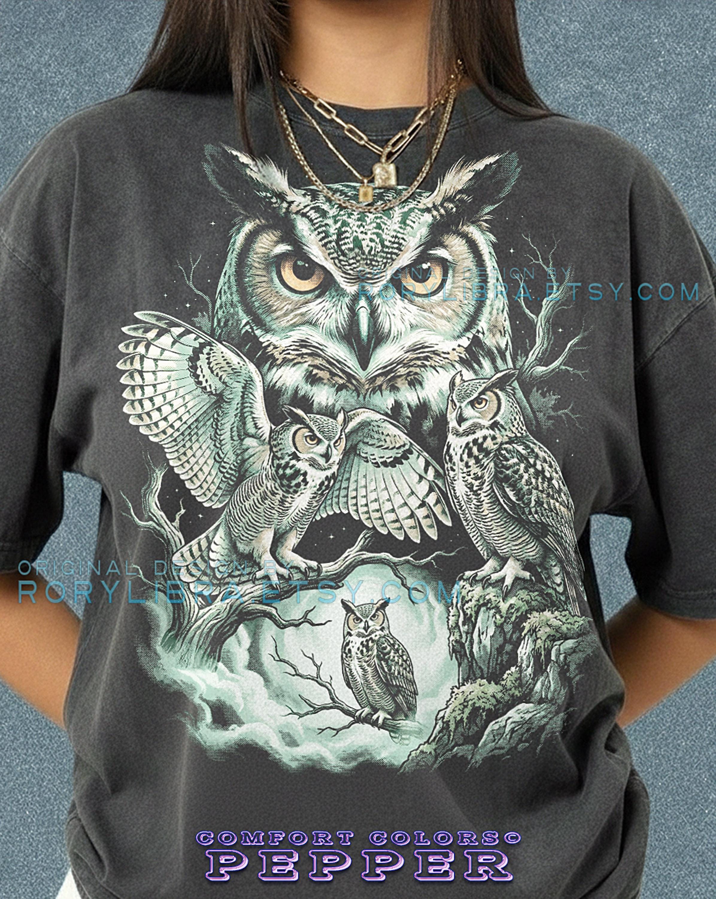 Great Horned Owl Moonlight Forest Comfort Colors&reg; Tshirt, Vintage 90S Bird Of Prey Graphic Tee, 