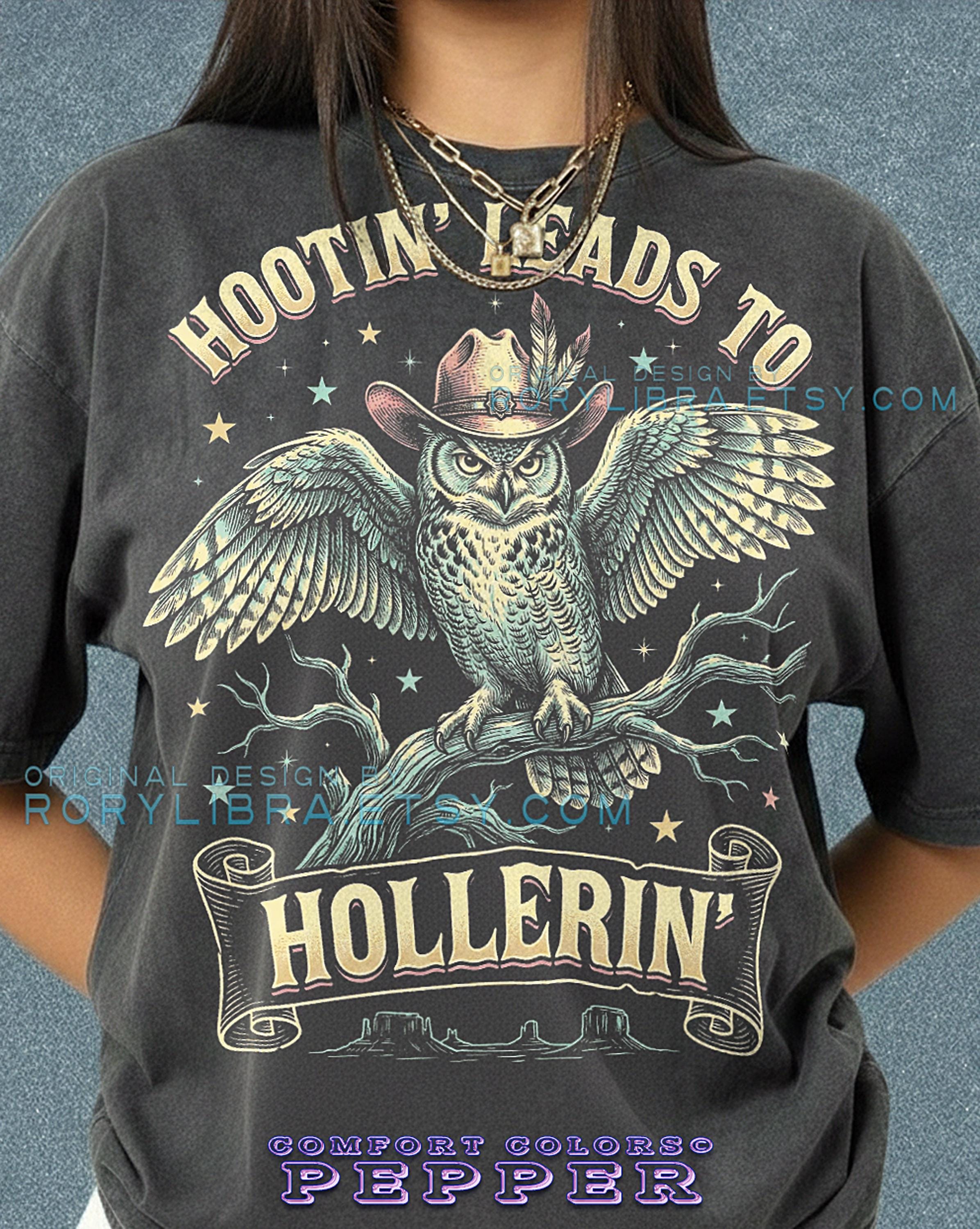 Hootin' Leads To Hollerin' Comfort Colors&reg; Tshirt, Retro Cowboy Owl Faded Graphic T-Shir