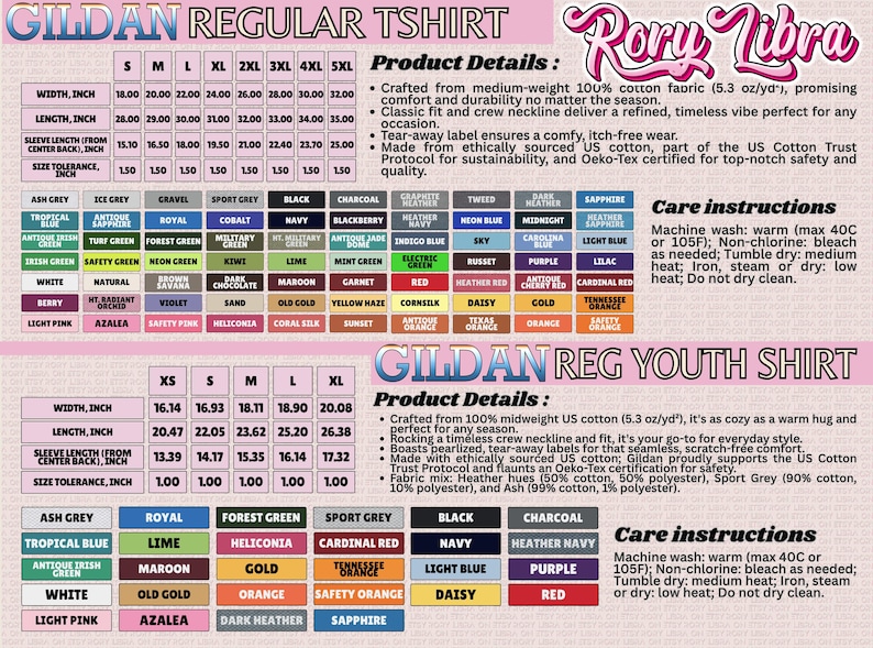 a detailed description of a GILDA regular t-shirt, including its product details, care instructions, and color options. The image is not a collage of multiple images, but rather a single image that provides comprehensive information about the t-shirt.