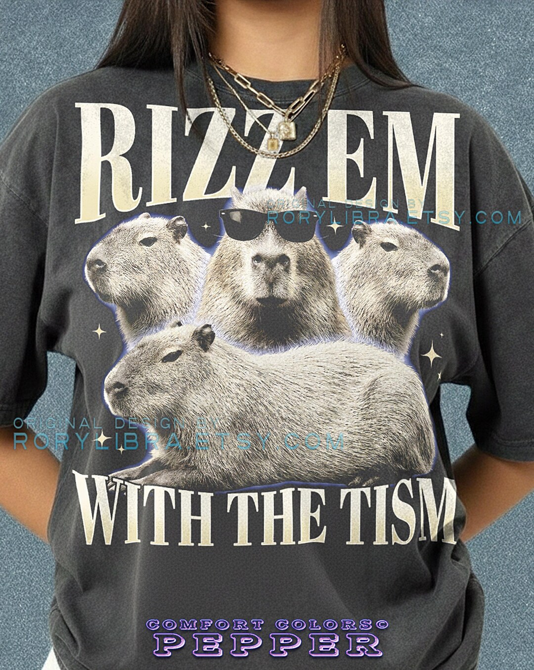 Rizz Em With the Tism Capybara 90S Graphic Comfort Colors® Tshirt ...
